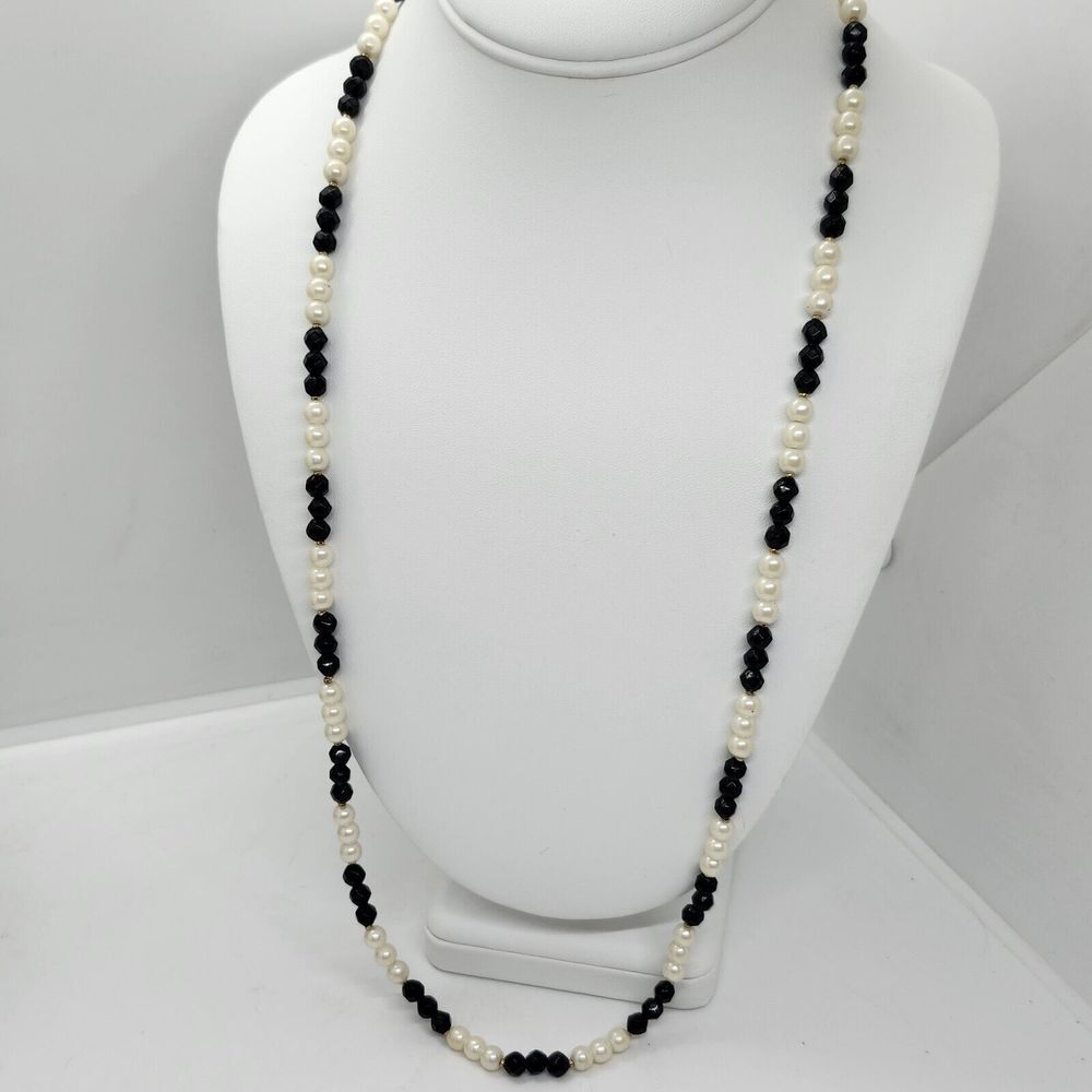 Vintage Faux Pearl Black Bead Necklace